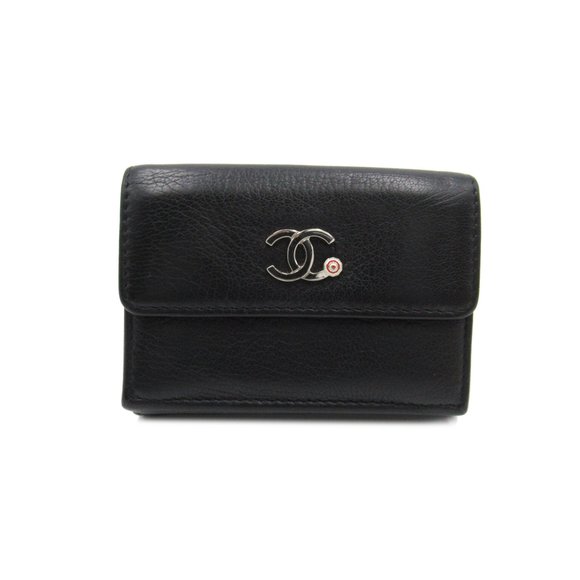 CHANEL Handbags - CHANEL Tri-fold Wallet Umbrella Print Black leather